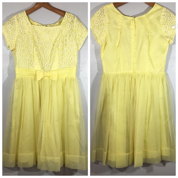 Vintage Dresses & Skirts - Vintage 50's Yellow and White Lace Party Dress XL